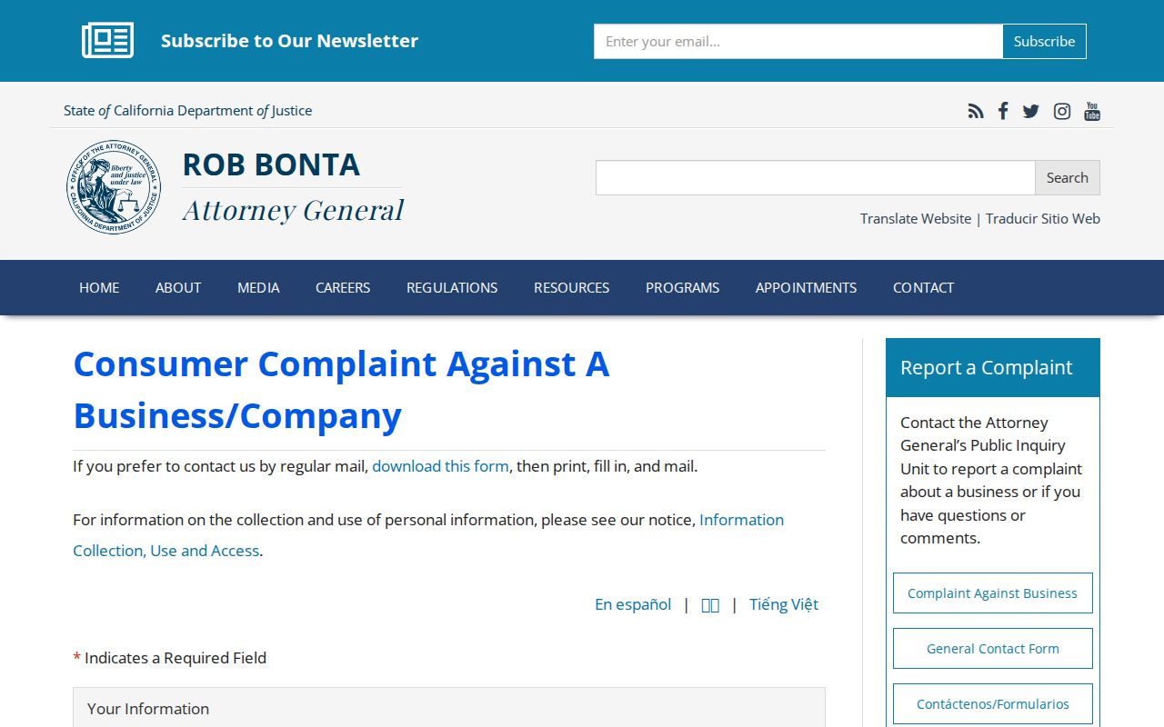 Los Banos neighbors California Attorney General consumer complaint resource