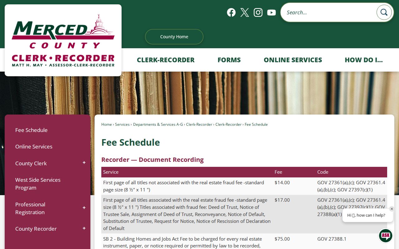 Los Banos previous residents county recorder and vital record fee schedule