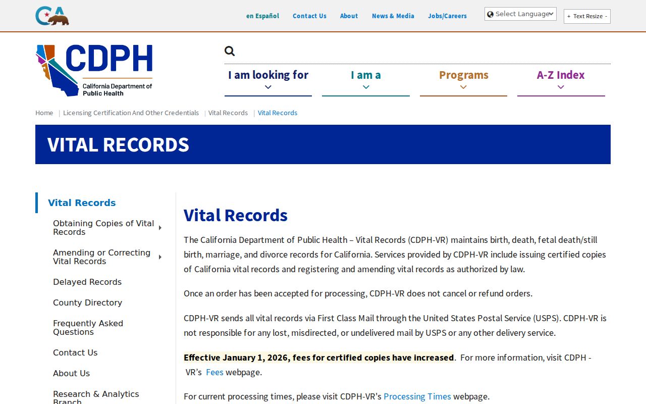 Los Banos resident lookup California Department of Public Health vital records