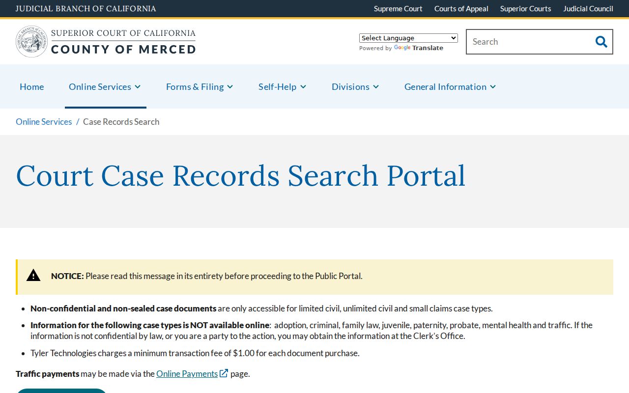 Los Banos resident lookup Merced Superior Court case records portal